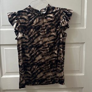 THML Brown and Black Ruffle Top